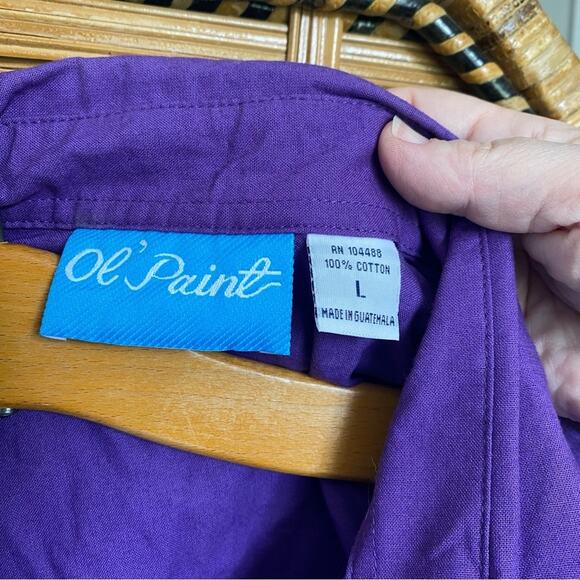 Vintage Ol' Paint Vibrant Purple button down patchwork square Cotton Shirt large - Picture 6 of 7